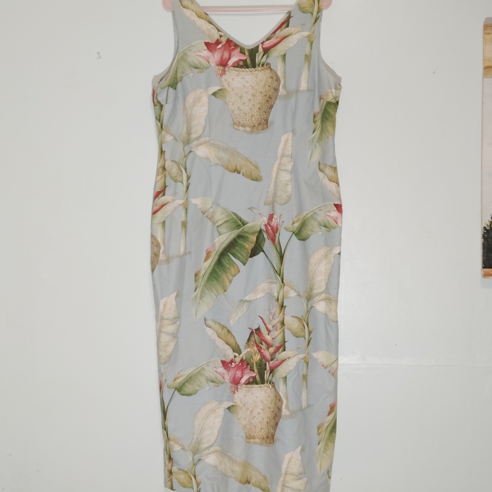 Vintage 90's Ultra Dress New York Beaded Hawaiian Tropical Sleeveless Dress